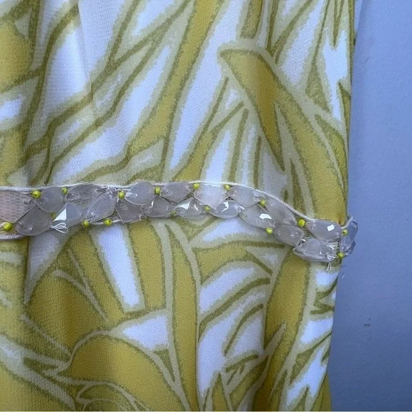 Badgley Mischka  Yellow Paradiso Dress Size 4 Beaded Attatched Belt - Picture 8 of 16